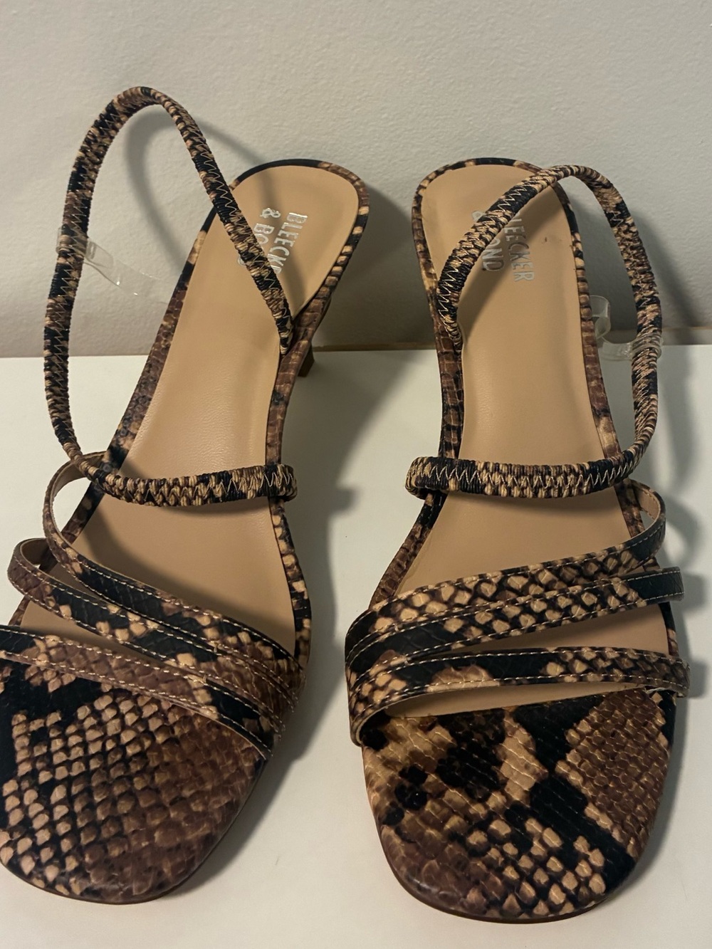 Brown Snake-Print Slingback Heels